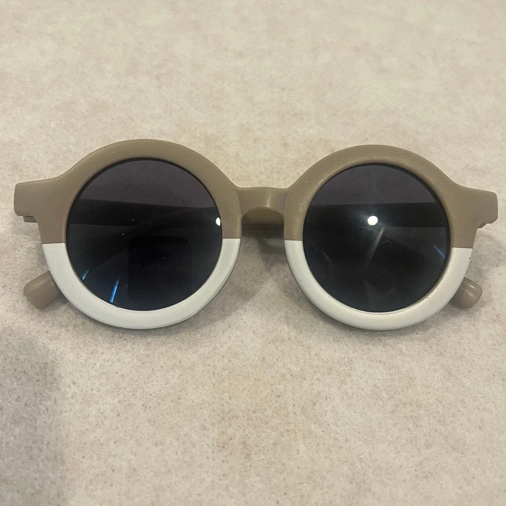 Kids Round Two Tone Sunglasses Gray White Colorblock Retro Circular Shades